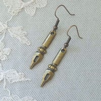 Image 3 of Bronze ink pen nib charm style earrings