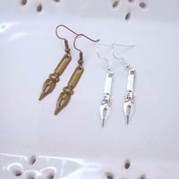 Image 7 of Silver ink pen nib charm style earrings