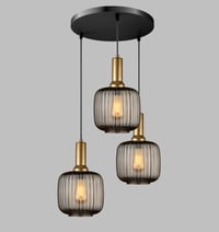 Image 11 of Nordic Design Ribbed Glass Smoke Gray Pendant Lighting
