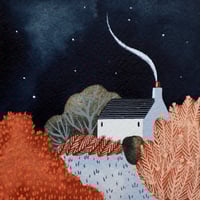 Cottage Garden at Night 3 - Original miniature watercolour painting on paper