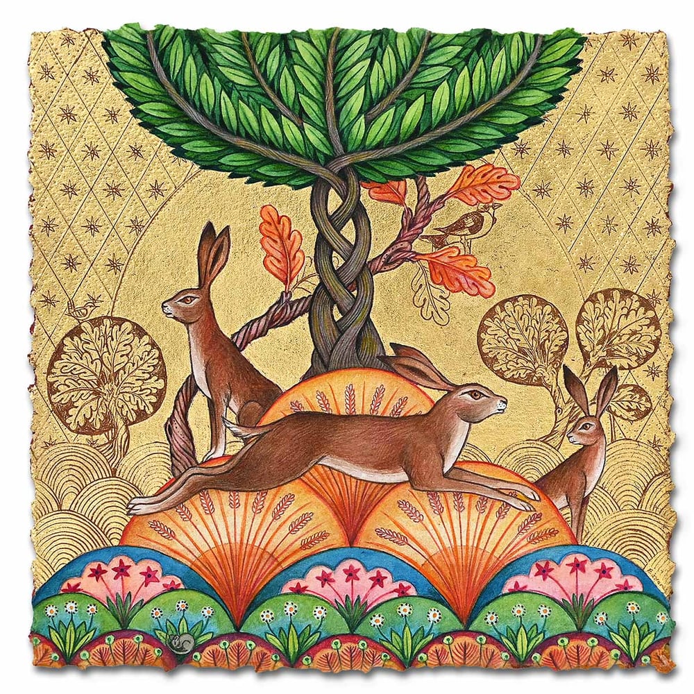 Image of LINDA EDWARDS - 'PASSING STRANGE' - WATERCOLOUR PAINTING WITH 24ct GOLD LEAF