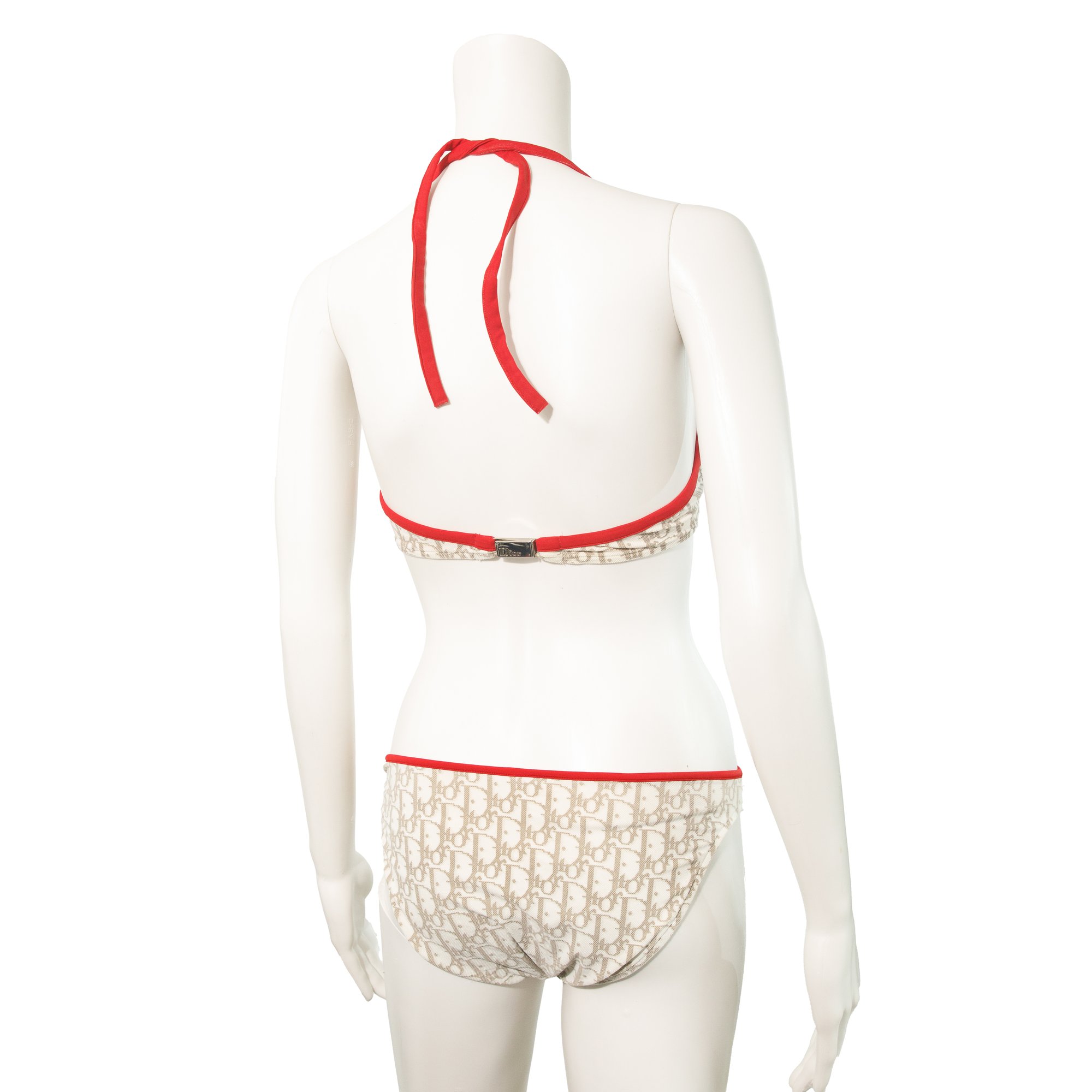 Image of Christian Dior Beige and Red Monogram Bikini and Sarong