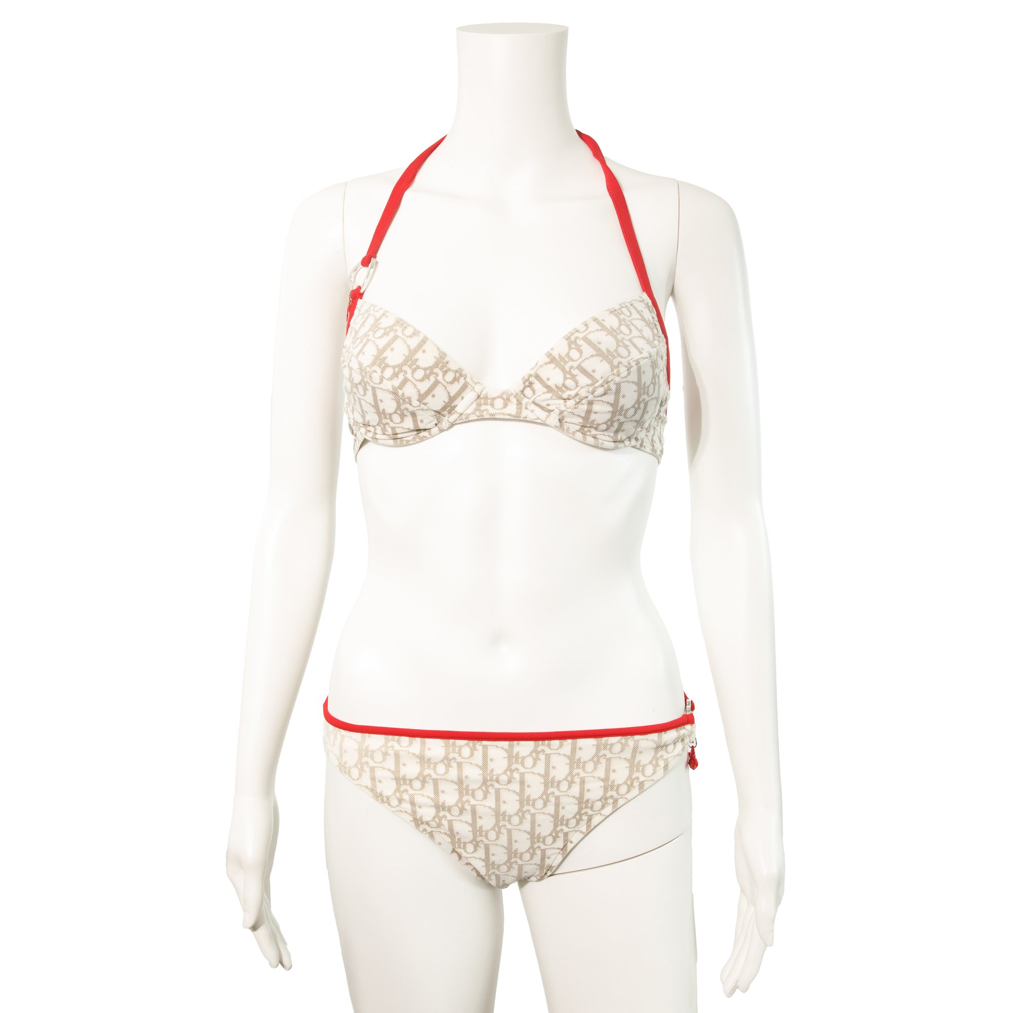 Image of Christian Dior Beige and Red Monogram Bikini and Sarong