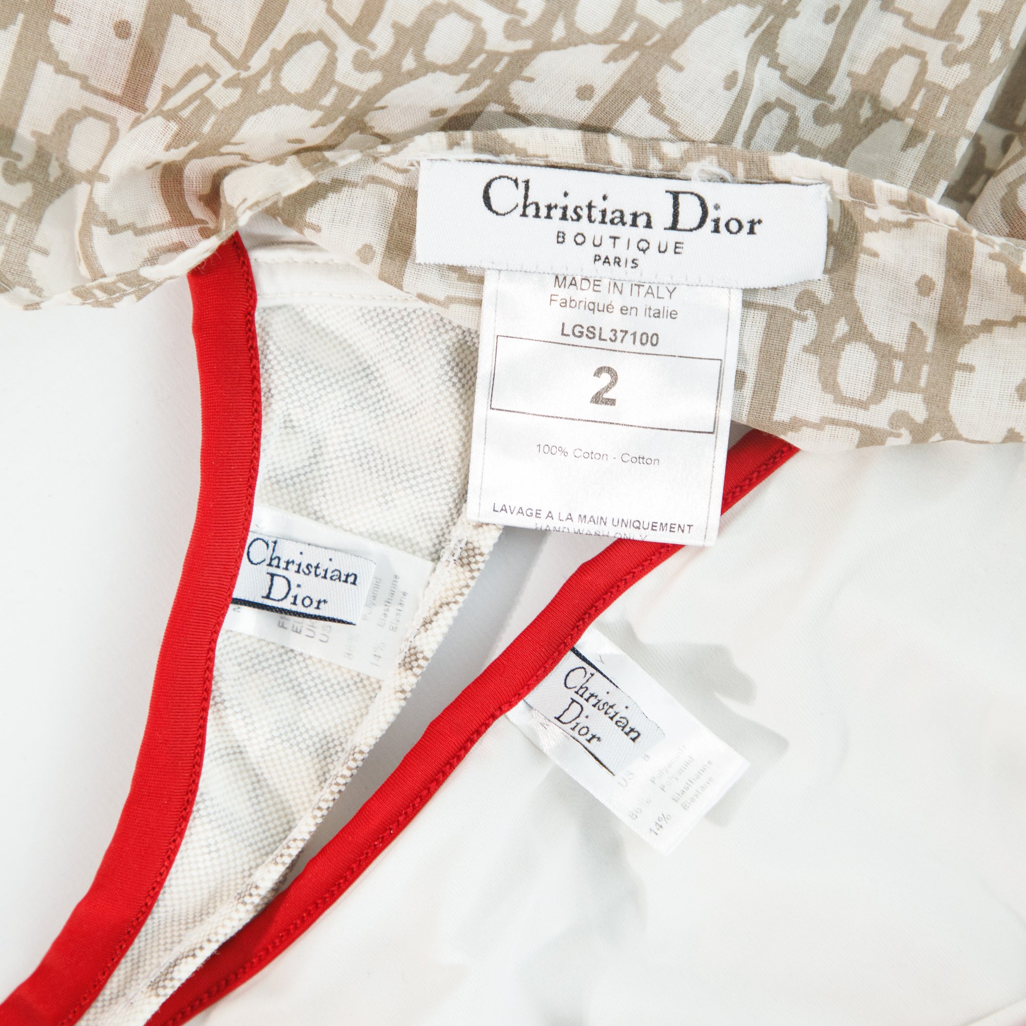 Image of Christian Dior Beige and Red Monogram Bikini and Sarong