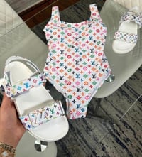 White LV Swim Suit Set