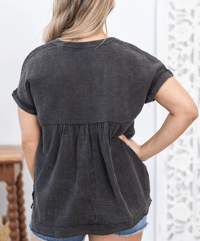 Image 4 of WASHED GAUZE HENLEY SIZES S/M L/XL