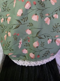 Image 2 of Organic Cotton Crown Cover with Lace Trim- Blossoms on Sage