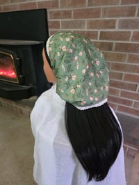 Image 1 of Organic Cotton Crown Cover with Lace Trim- Blossoms on Sage