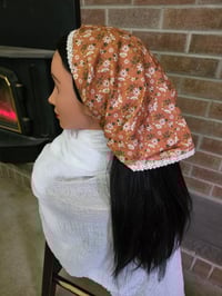 Image 1 of Organic Cotton Crown Cover with Lace Trim- Warm Meadow Mushrooms 