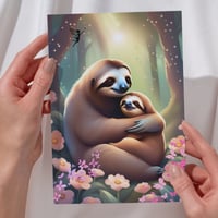 Sloth Baby and Mom In The Forest Greeting Card