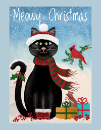 Image 1 of Christmas Cards Set 10 Funny Black Cat Holiday Greeting Cards Cute Winter Cat Christmas Card for Cat