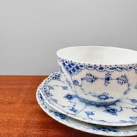 Image 2 of Royal Copenhagen Blue Fluted Full Lace Large Tea Cup Trio Set