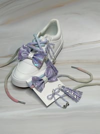 Image 7 of 1 PAIR 42" SWEET LULLABY OMBRE DYED LACES WITH BOWS TASSELS AND CHARMS by LAZY HOUND DESIGNS