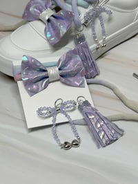 Image 5 of 1 PAIR 42" SWEET LULLABY OMBRE DYED LACES WITH BOWS TASSELS AND CHARMS by LAZY HOUND DESIGNS