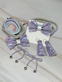 Image 1 of 1 PAIR 42" SWEET LULLABY OMBRE DYED LACES WITH BOWS TASSELS AND CHARMS by LAZY HOUND DESIGNS