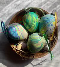 Image 1 of Hand Marbled Ceramic Easter Egg Decorations- set of four