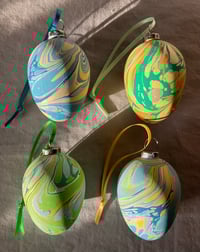 Image 2 of Hand Marbled Ceramic Easter Egg Decorations- set of four