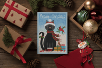 Image 4 of Christmas Cards Set 10 Funny Black Cat Holiday Greeting Cards Cute Winter Cat Christmas Card for Cat