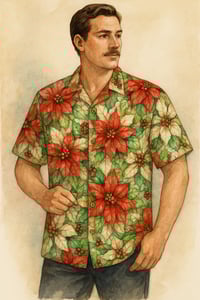 Image 1 of Poinsettia Hawaiian Style Shirt.  
