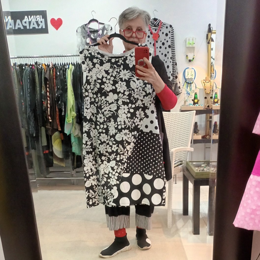 Image of black and white flower print dress