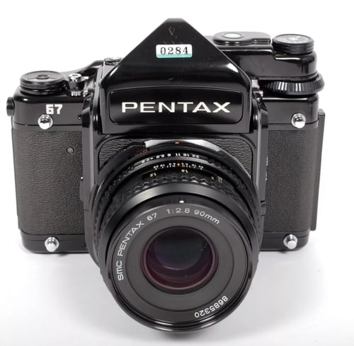 Image of Pentax 67 MLU 6X7 camera with metered prism and LATE SMC 90mm F2.8 lens #0284