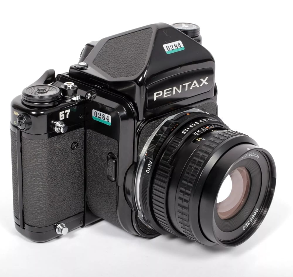 Image of Pentax 67 MLU 6X7 camera with metered prism and LATE SMC 90mm F2.8 lens #0284