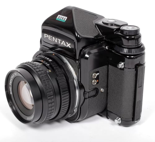Image of Pentax 67 MLU 6X7 camera with metered prism and LATE SMC 90mm F2.8 lens #0284