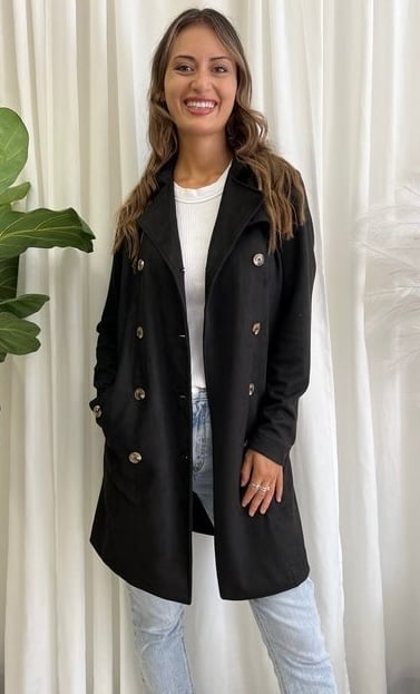 Image of Suede Jacket with belt - black