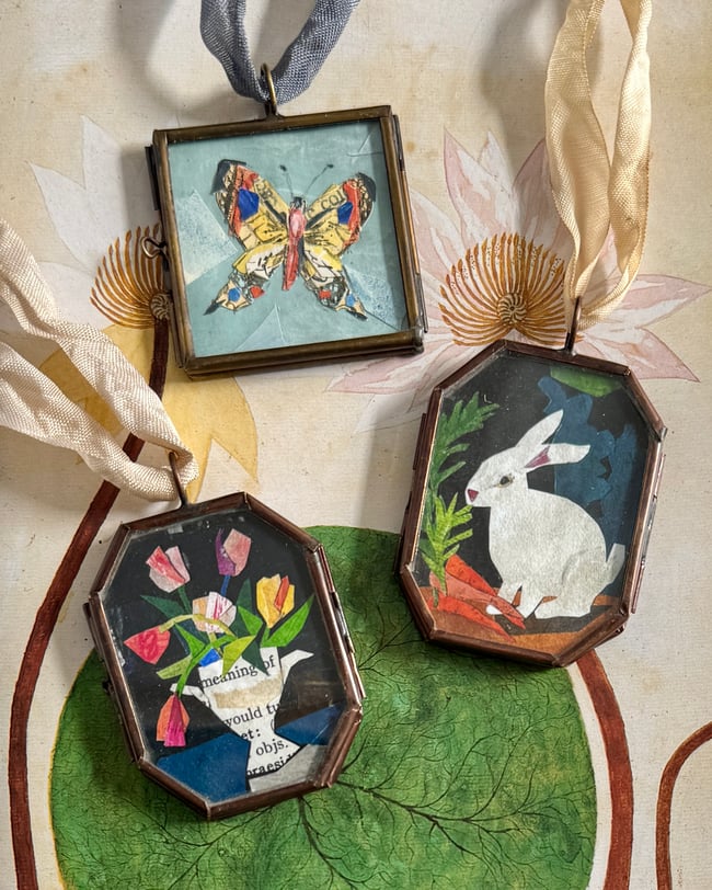 Yellow butterfly ~ original collage in locket