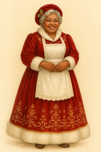 Image 2 of  Classic Mrs. Claus Costume – Red Velvet with White Fur Trim