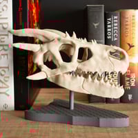 Image 1 of Dragon Skull Statue on Scale Pattern Base for Fantasy Lovers | Bookshelf Decor