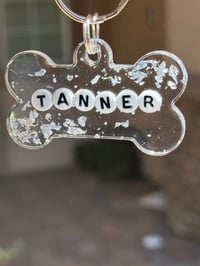 Image 1 of Resin Dog tag, silver dog tag, Cute dog tag, Circle tag, Unique tag, Dog lover, Flowers, Resin, G...