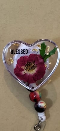 Image 1 of Flower Resin, Heart shape Badge Reel, Custom name badge reel, Nurses Badge Reel, Gift for nurses