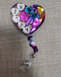 Image 3 of Custom name badge reel, mosaic badge reel, beads badge reel, blue mosaic badge reel, pink mosaic ...