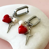 Image 4 of Triple Charm Oval Huggies - red heart, star and pearl