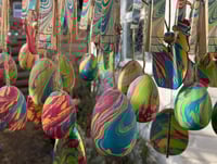Image 5 of Bright Hand-Marbled Wooden Easter Egg Decorations- set of 6