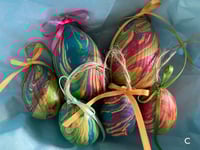 Image 4 of Bright Hand-Marbled Wooden Easter Egg Decorations- set of 6