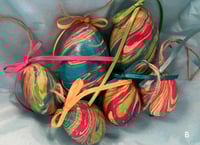 Image 3 of Bright Hand-Marbled Wooden Easter Egg Decorations- set of 6