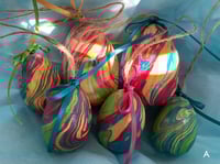Image 2 of Bright Hand-Marbled Wooden Easter Egg Decorations- set of 6