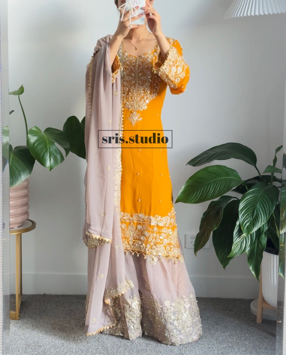 Image of Butter yellow three piece kurtha set