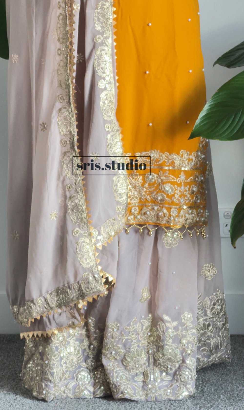 Image of Butter yellow three piece kurtha set
