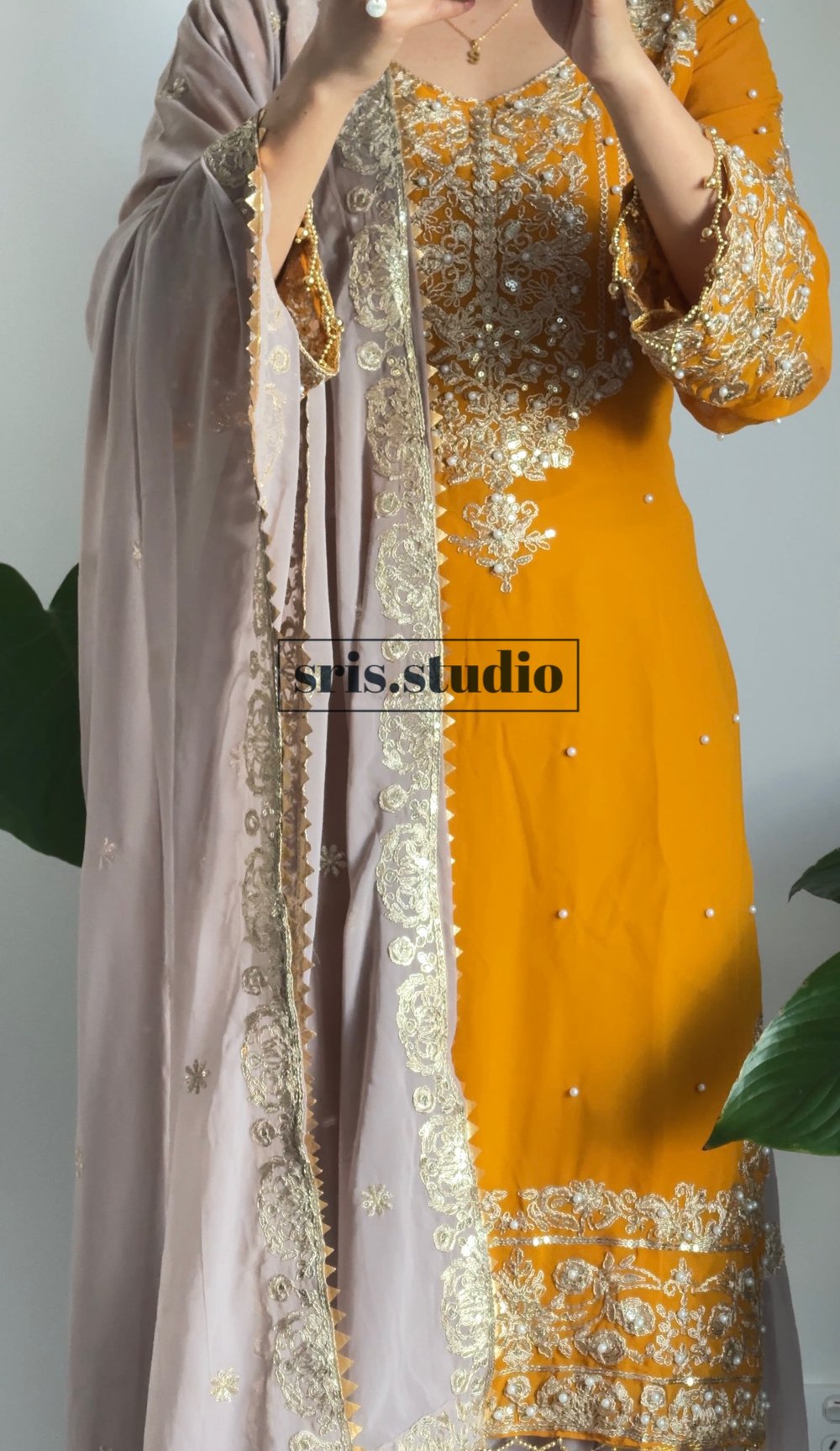 Image of Butter yellow three piece kurtha set