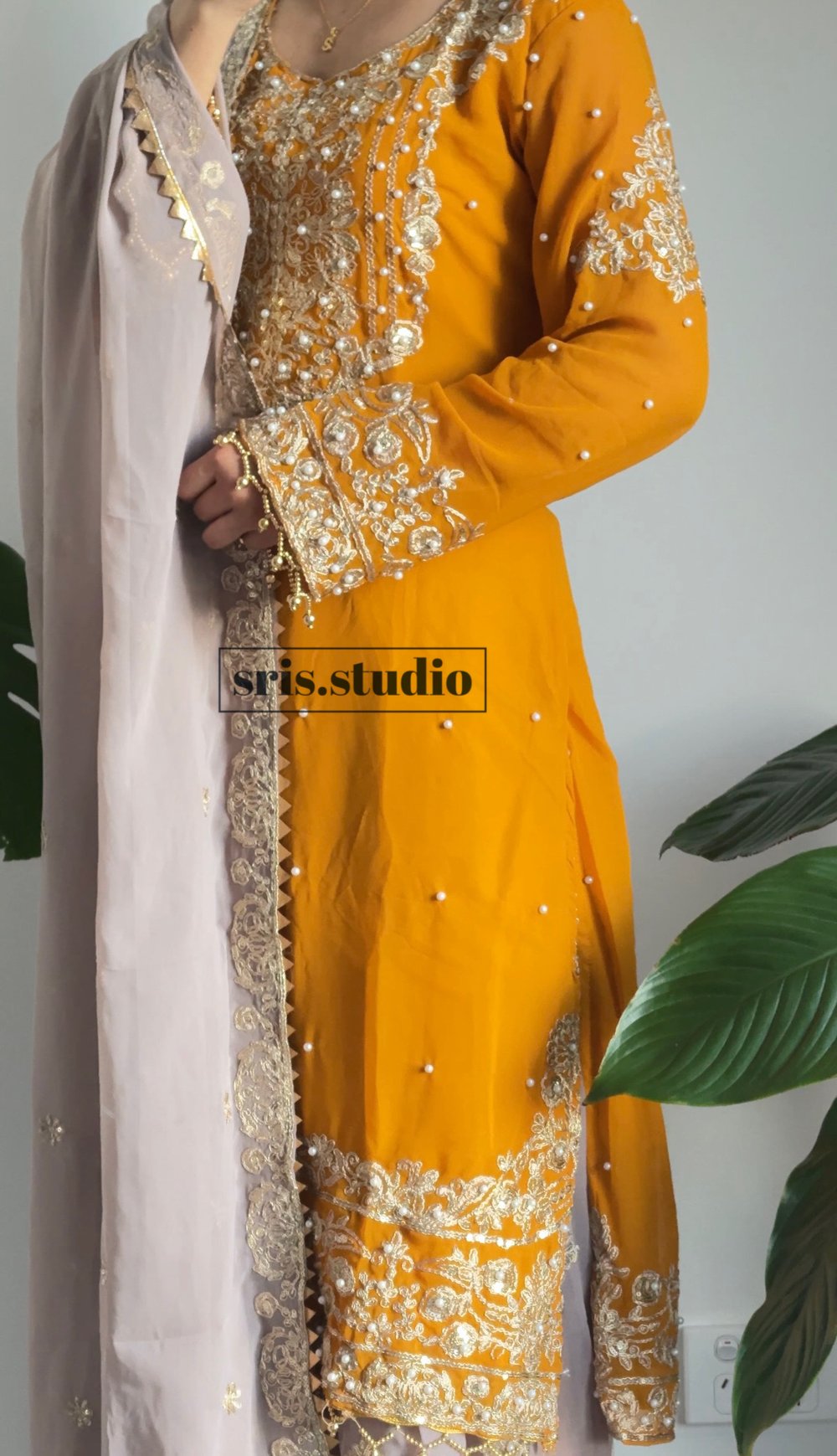 Image of Butter yellow three piece kurtha set