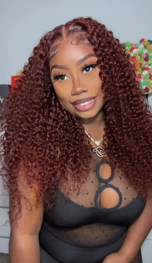 Image of 7x5 Burgundy Curly Lace Closure Wig in 24”