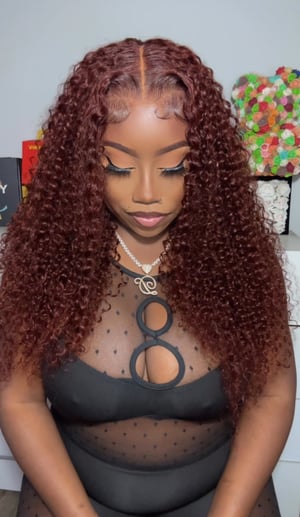 Image of 7x5 Burgundy Curly Lace Closure Wig in 24”