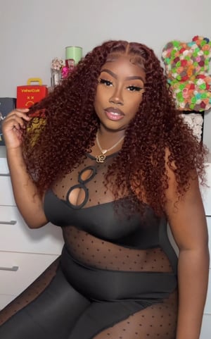 Image of 7x5 Burgundy Curly Lace Closure Wig in 24”