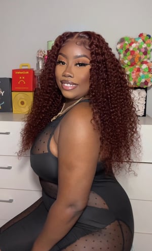 Image of 7x5 Burgundy Curly Lace Closure Wig in 24”