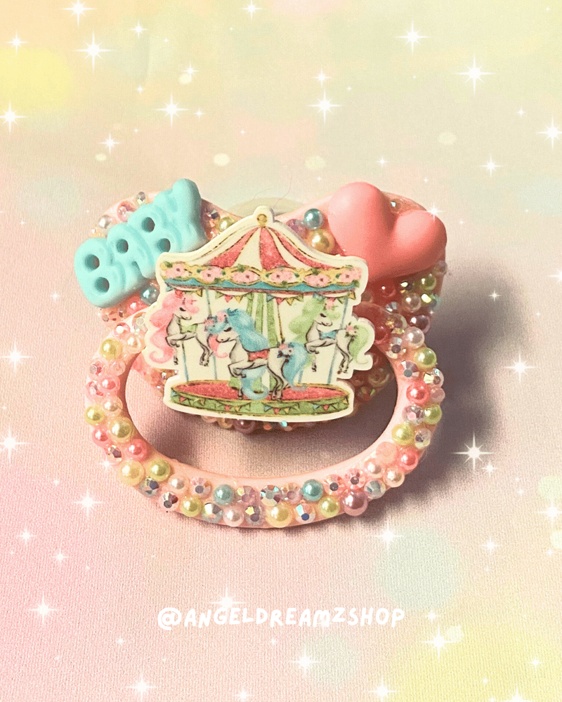 Image of Carousel Adult Pacifier with Heart & Baby Cabochons 