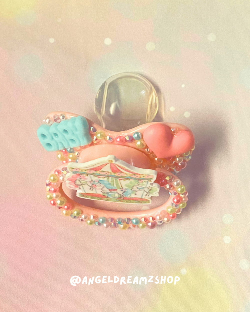 Image of Carousel Adult Pacifier with Heart & Baby Cabochons 