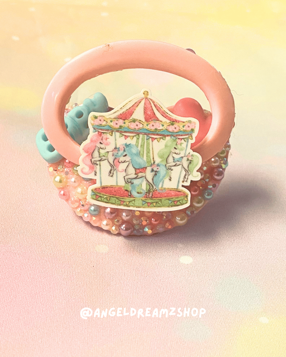 Image of Carousel Adult Pacifier with Heart & Baby Cabochons 